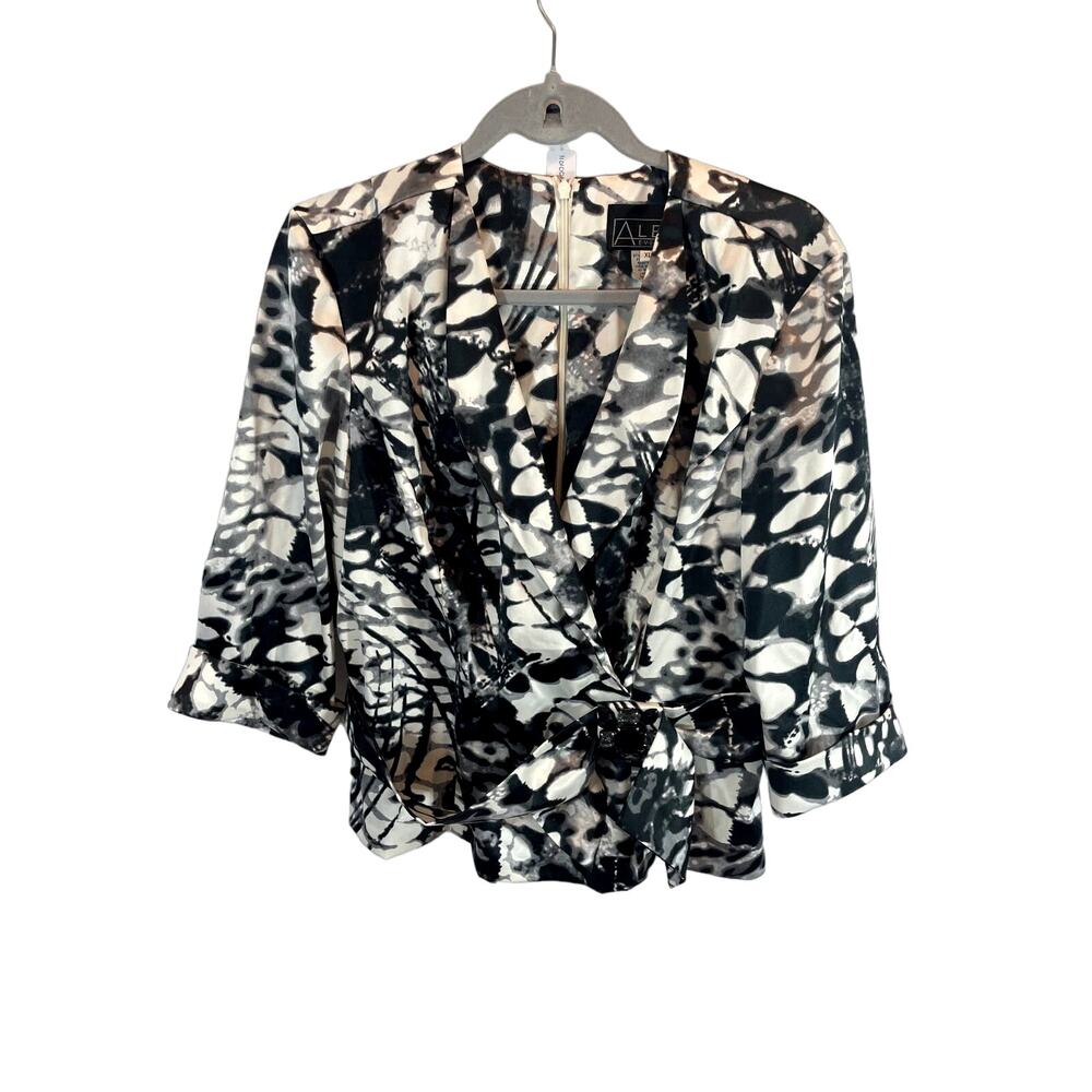 ALEX EVENINGS, SIZE XL, EMBELLISHED BELT, BLAZER WHITE/BLACK